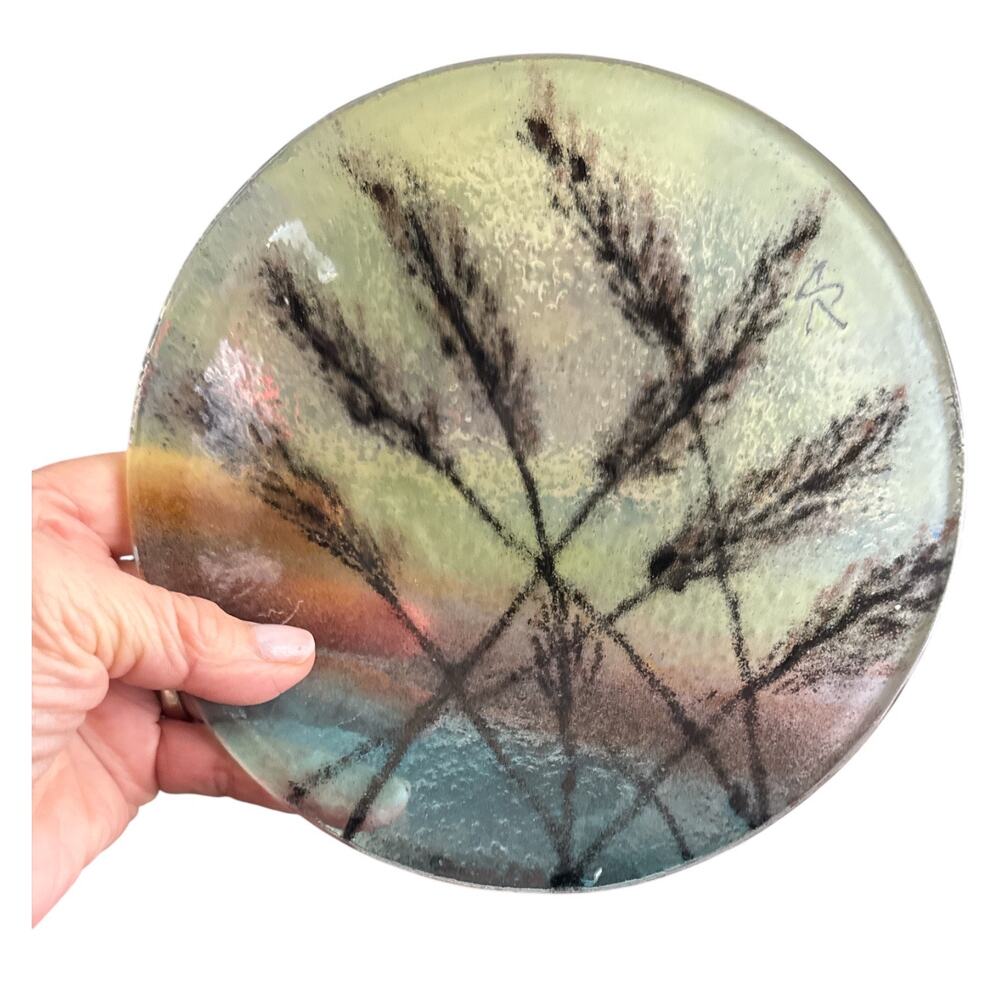 Fused Glass Pampas Grass at Sunset Art Glass 7” Plate